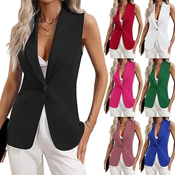 Womens Casual Blazer Vest Single Button Sleeveless Trench